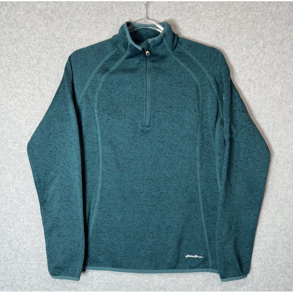 Eddie Bauer Pullover Womens Large Green Half Zip Fleece Sweater Outdoor Hiking